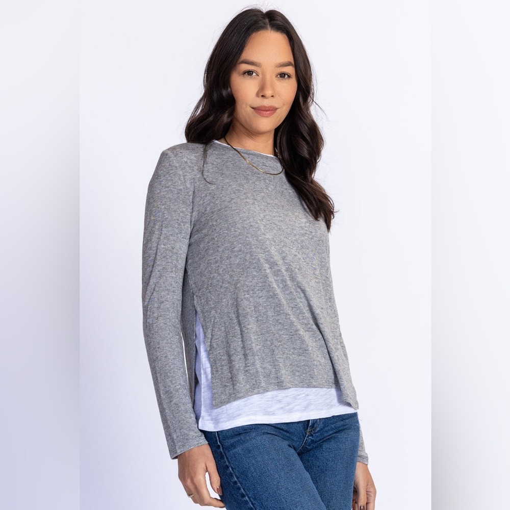 Nati Boutique Double Layer Long Sleeve Tee In Heather Grey Medium